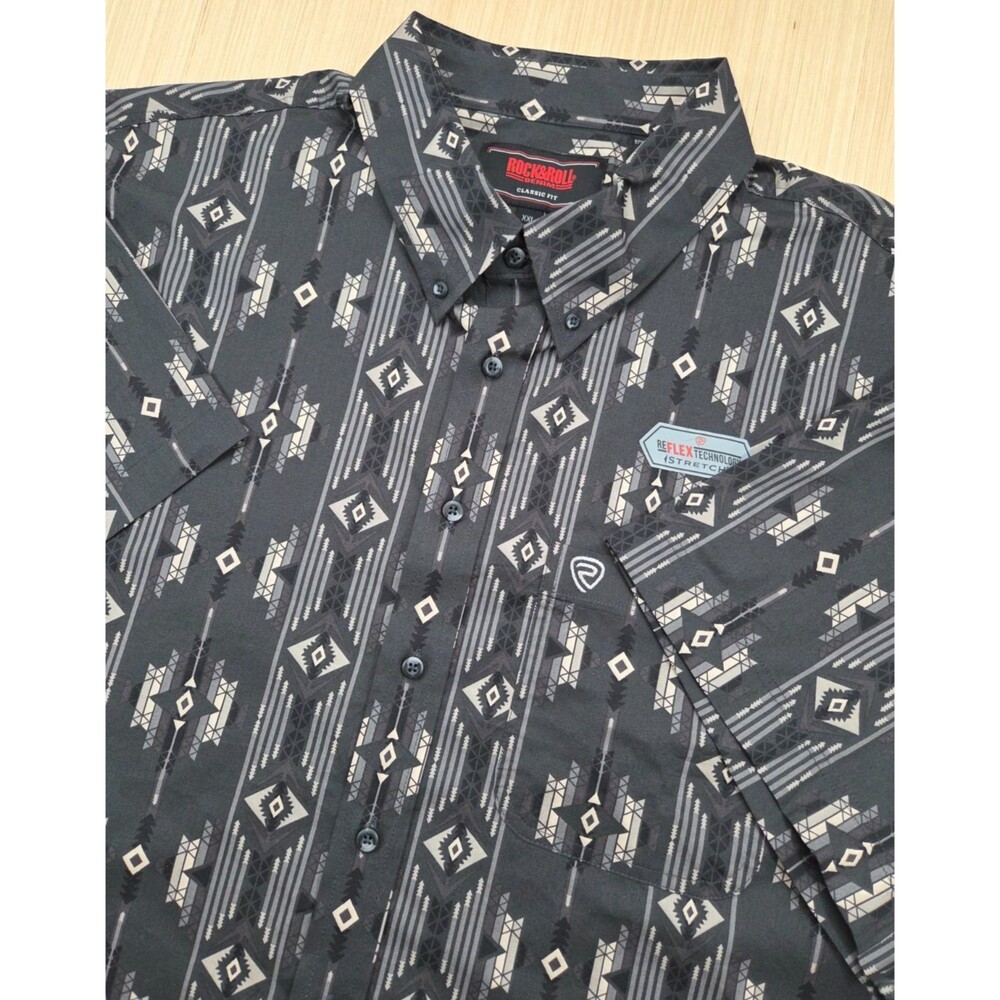 Rock & Roll Denim Mens XXL 2XL Classic Fit Shirt Aztec Stretch Charcoal Western